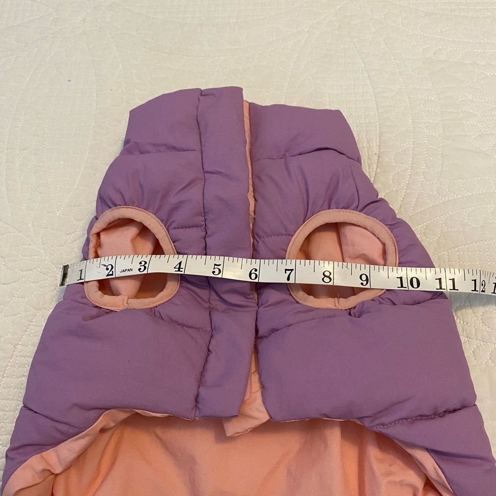 Purple and Pink Puffer Jacket for dogs with a Pull String and Slot For Leash. - Picture 8 of 10